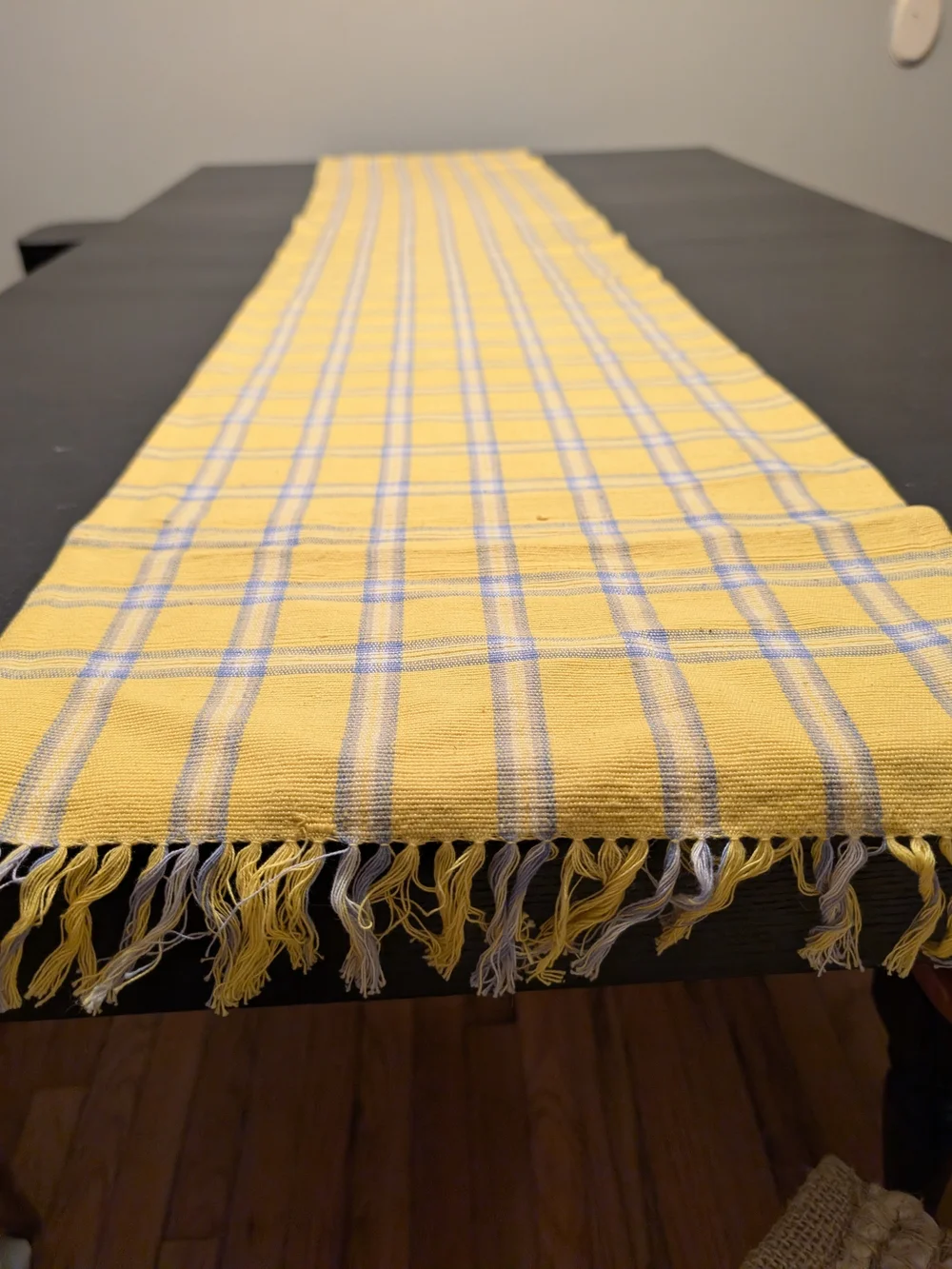 Boho Cottagecore Yellow Plaid Table Runner